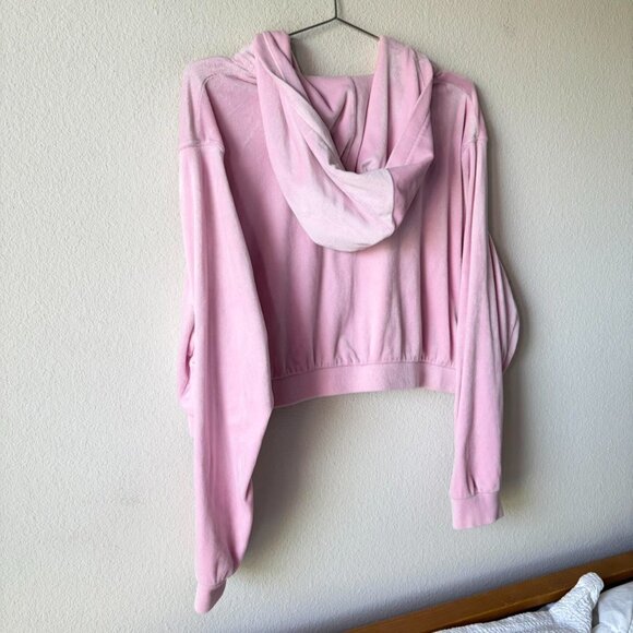 H&M Pink Velour Cropped Hoodie Jacket Women's XXL - Picture 4 of 4